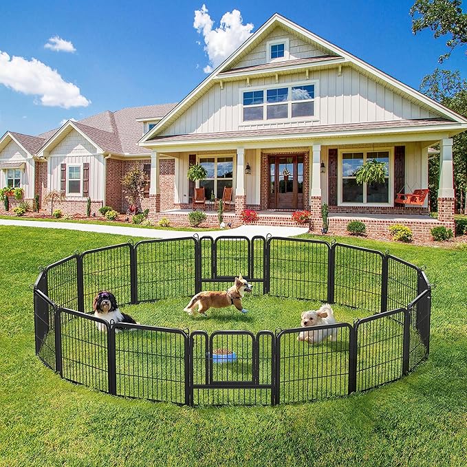 Topeakmart Dog Playpen Outdoor Puppy Exercise Pen Indoor Portable Pet Fence for Yard/RV Camping, 24 Inch 16 Panels