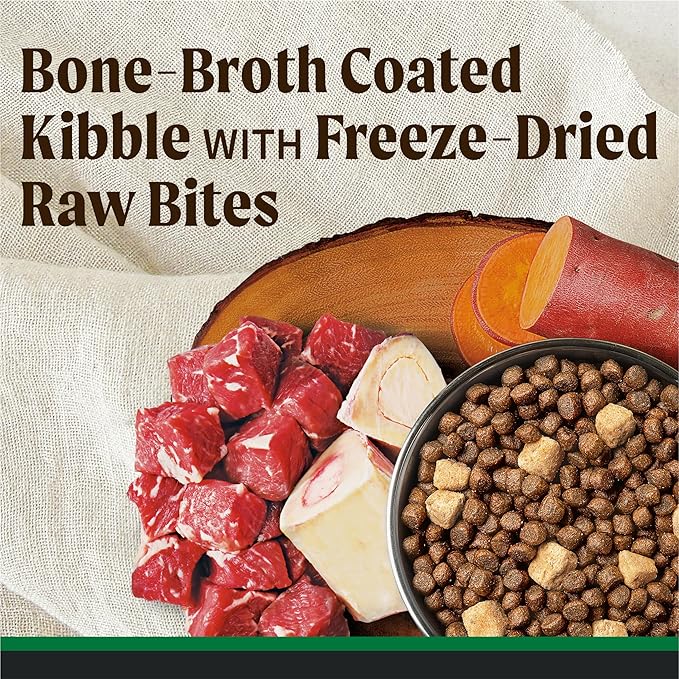 Merrick Grain Free Dry Dog Food Backcountry Bone Broth Coated Kibble Heartlands Recipe with Beef and Bison - 4 lb. Bag
