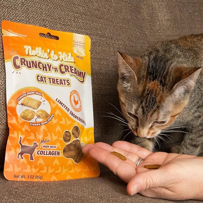 Fieldcrest Farms Nothin’ to Hide Collagen Cat Treats – Chicken Flavor Crunchy & Creamy Cat Snacks, High-Protein Treats for Healthy Skin, Coat & Joints, 3 oz Bag (Pack of 4)