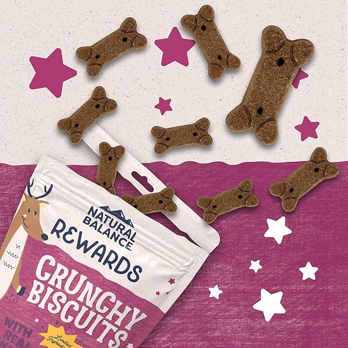 Natural Balance Limited Ingredient Rewards Crunchy Biscuits, Grain-Free Dog Treats for Adult Dogs of All Breeds, Venison Recipe, 28 Ounce (Pack of 1)