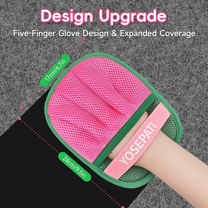 2 Pack Magic Brush Pet Hair Removal Gloves for Cat & Dog, Ectrostatic Five-Finger Fur Remover, The Magic Brush Pure Path Grooming Remover Glove for Laundry, Carpet & Car Seat (Green & Pink