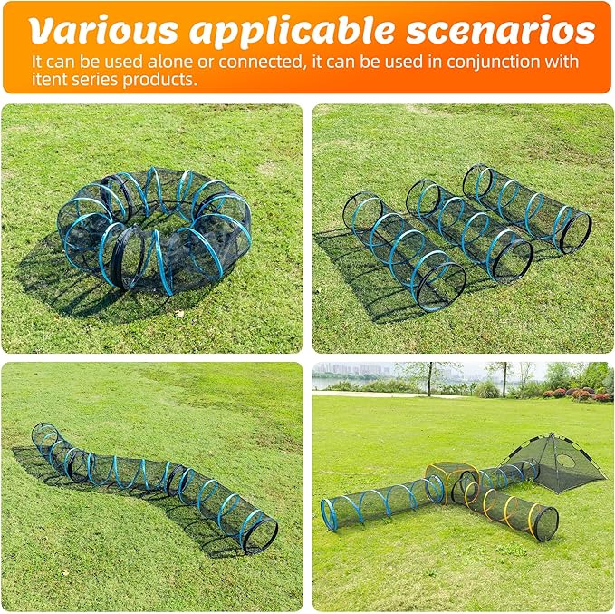 Cat Play Tunnel-for Indoors and Outdoors,Cat Tunnel Outdoor, Kitty Outdoor Enclosure, Cat Enclosures Easy to Connect with Two Zipper Doors,Product Size 59'' x 18'',3pcs /Set,Blue,3 Packs