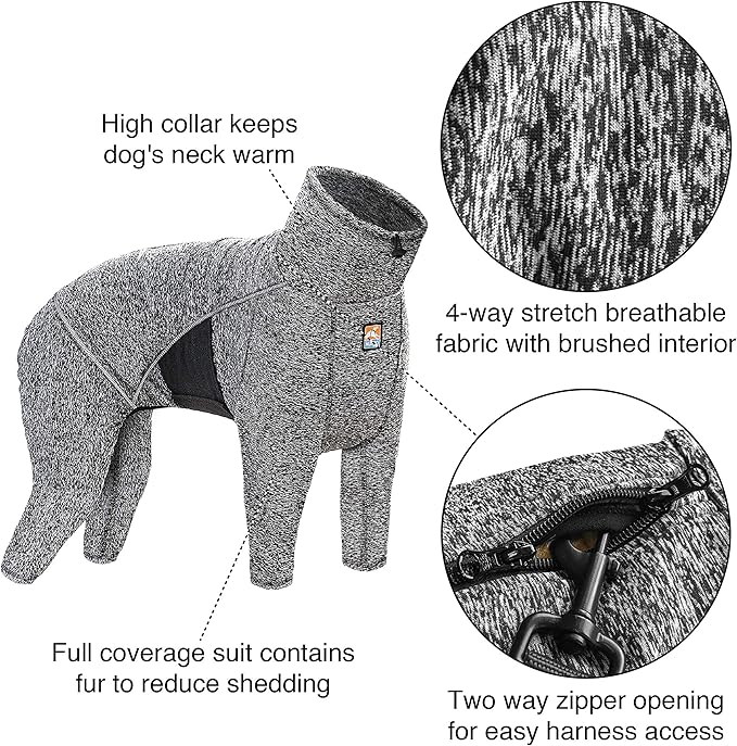 Kurgo Stowe Base Layer - Comfortable, Cold-Weather Pet Wear - Breathable Snug Fit - Dual-Zipper Dog Onesie - Reflective Side Seams - Dog Pajamas - Machine Washable - Small - Black/Grey