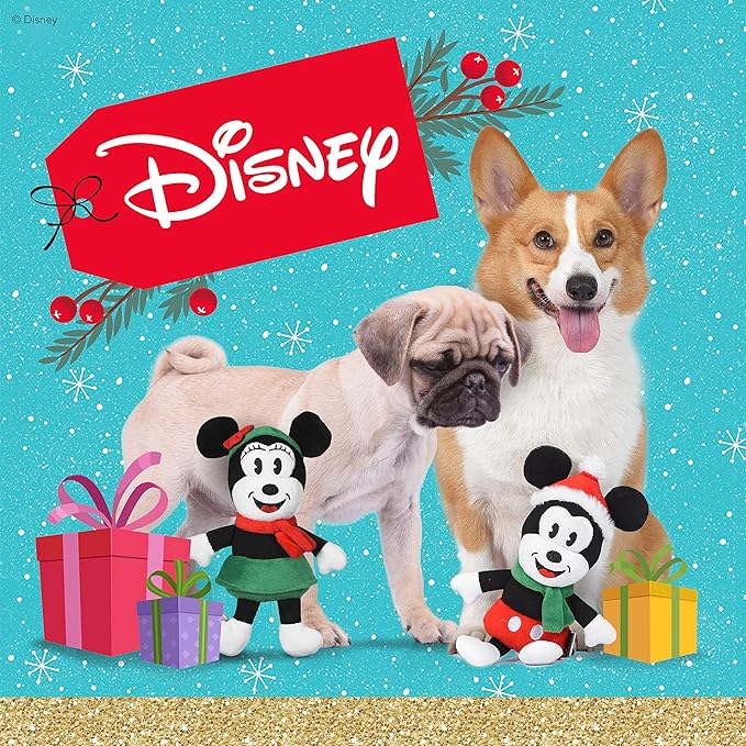 Disney for Pets 9 Inch Holiday Plush Minnie Mouse Squeaker Toy for Dogs | Minnie Mouse Plush Dog Toy | Holiday Disney Toys for Dogs, Official Product of Disney for Pets