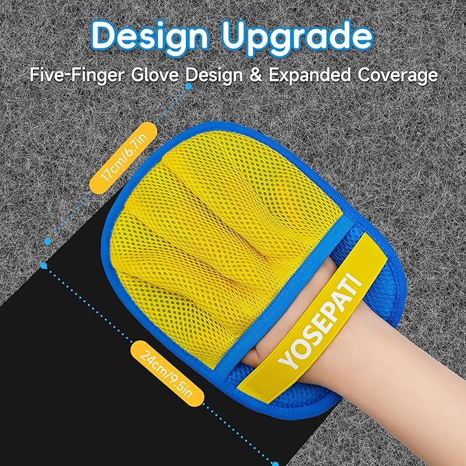 2 Pack Magic Brush Pet Hair Removal Gloves for Cat & Dog, Ectrostatic Five-Finger Fur Remover, The Magic Brush Pure Path Grooming Remover Glove for Laundry, Carpet & Car Seat (Blue & Yellow)