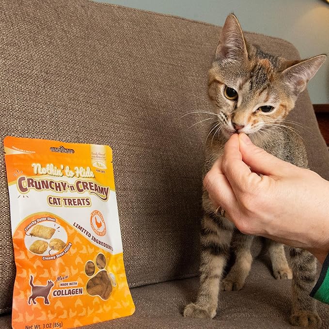 Fieldcrest Farms Nothin’ to Hide Collagen Cat Treats – Chicken Flavor Crunchy & Creamy Cat Snacks, High-Protein Treats for Healthy Skin, Coat & Joints, 3 oz Bag (Pack of 4)